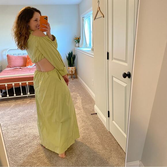 SIR. The Label Green Khaki Cotton Button Front Long Sleeve Maxi Dress Large NWT - Picture 4 of 15